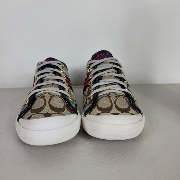 Coach Women's Folly Signature Stripe Sneakers Tennis Shoes Size 5.5B Beige - Picture 3 of 10